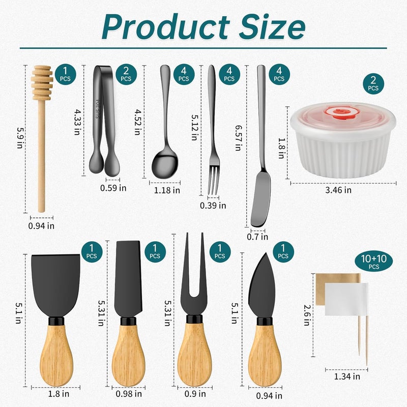 ELIMTEC Charcuterie Boards Accessories Bowls with Lids, Cheese Butter Spreader Knife Set Mini Serving Tongs, Forks, Spoons,Dipping Bowls, Toothpick Flags, Honey Dippers For Party Platter Making (Black) - Image 2